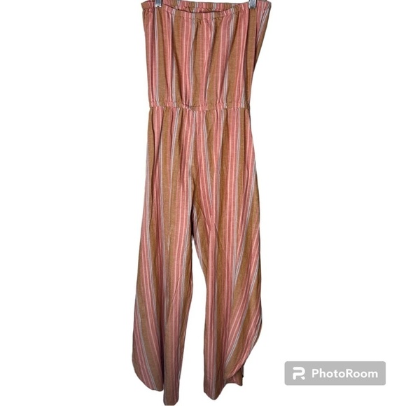 DREW Emerson Wide Split Leg Strapless Linen Blend Striped Romper Size Small - Picture 4 of 16